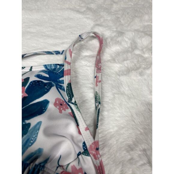 Bikini Top Size Medium Floral White Ruffled Tie Back 3443 Beach Pool - Picture 5 of 14